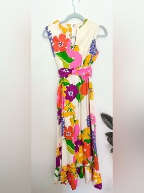 Malia Honolulu Vintage Dress Hawaiian 1970s Maxi Multi Colored Floral